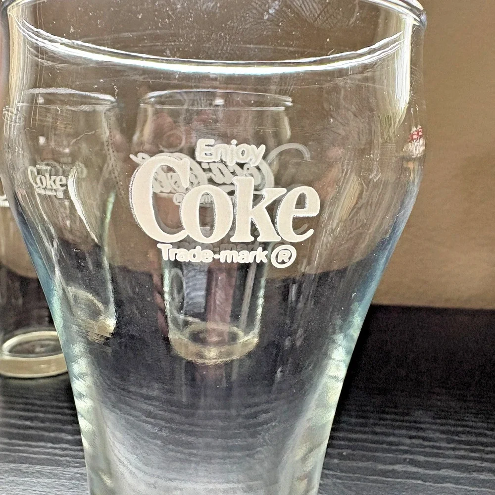 Set of 4 Vintage Clear Libbey Coca-Cola Fountain 10 Oz Glass Cup Enjoy Coke 5